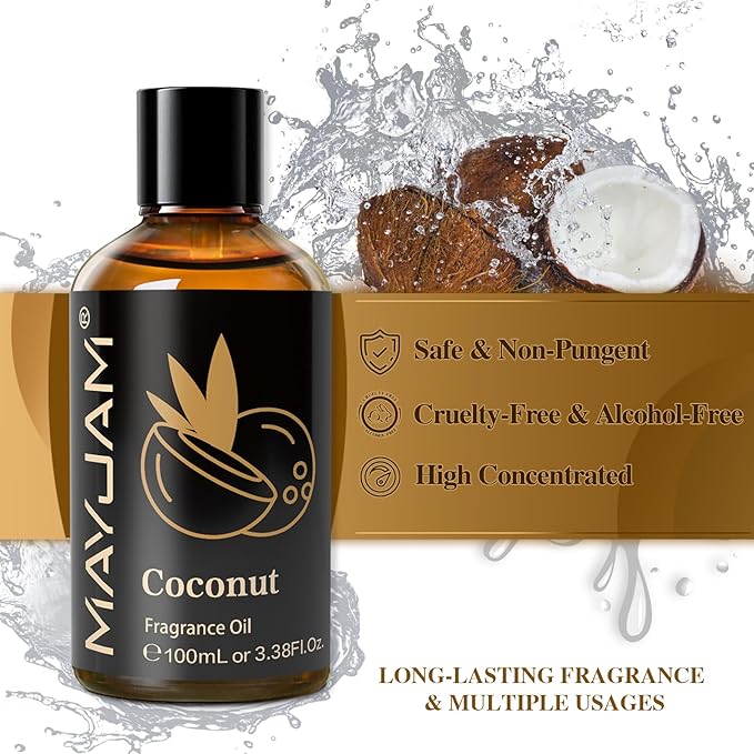 MAYJAM 100ML/3.38FL.OZ Coconut Fragrance Oils with Glass Dropper, Essential Oils for Diffusers for Home, Long Lasting Scented Oils for Diffusers Soap Candle Making