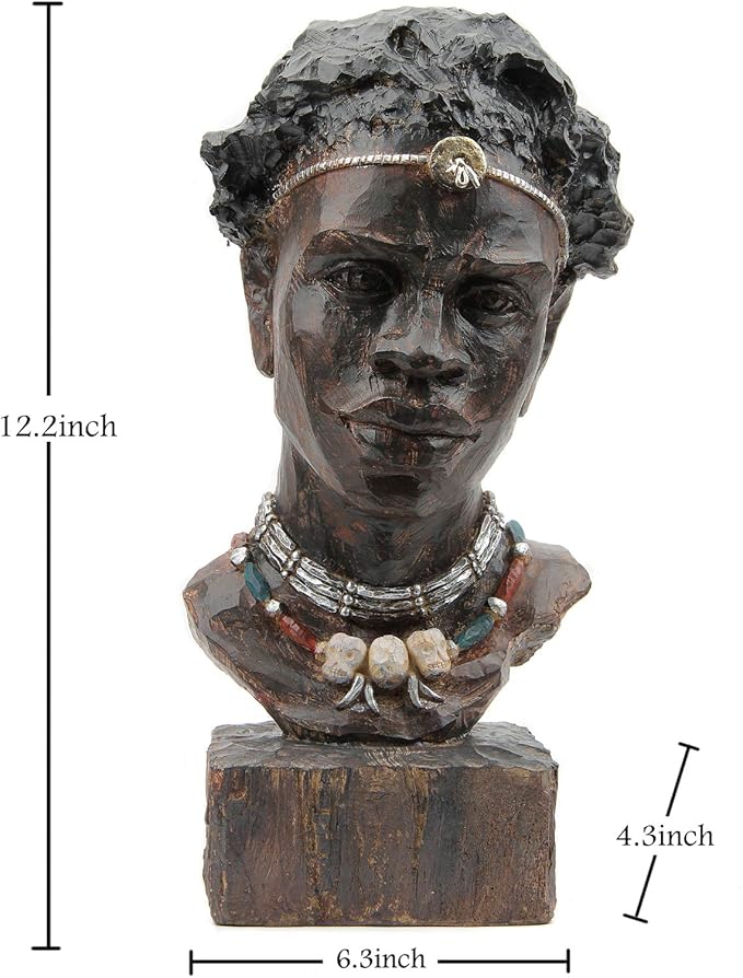 Leekung African Statues and Sculptures for Home Decor,African Figurines Head Statue Decorations for Home,African Art Sculptures Man Statue Decor for Living Room Woodstone Color