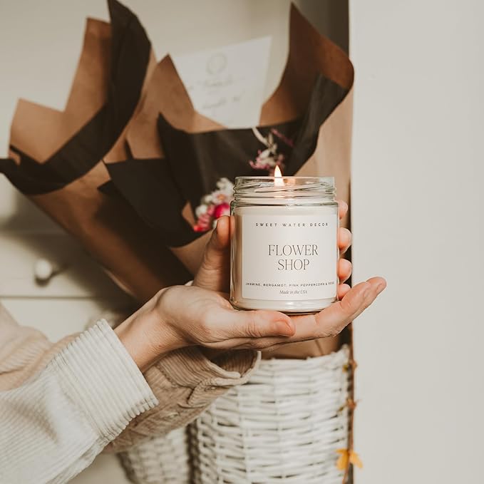 Sweet Water Decor Flower Shop Candle - Rose Scented Soy Jasmine, Bergamot, Rose Spring Candle - 100% Cotton Wick with 40 Hours Burn Time - Floral Scented Décor for Home