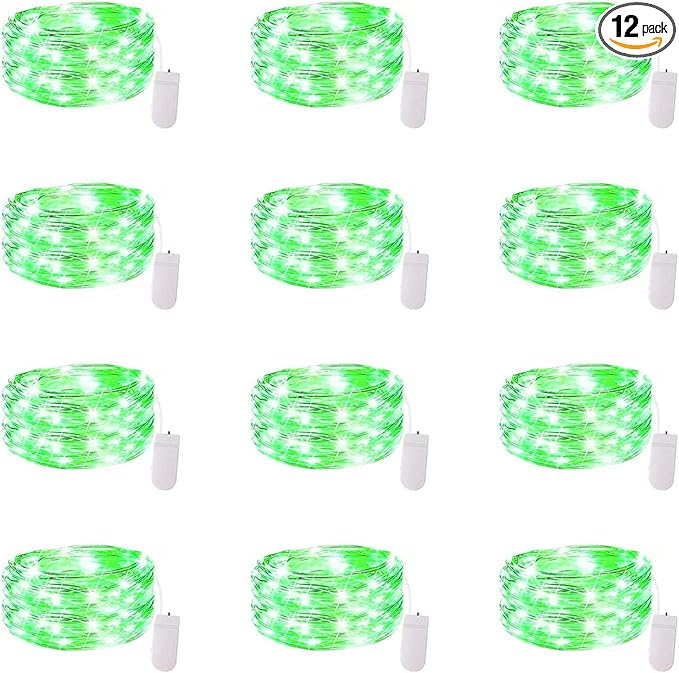 12 Pack Fairy Lights - Battery Operated 7 Ft Silver Wire 20 Led Waterproof Starry Moon Lights for Bedroom DIY Party Wedding Patio Christmas (Green)