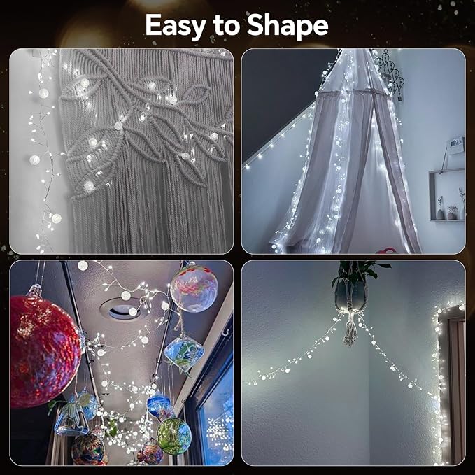 Battery Powered Fairy Lights with Remote, 100 LED Cluster Lights Christmas Waterproof Twinkly Globe String Lights for Christmas Tree Copper Wire Firecracker Light for Bedroom Indoor Decoration
