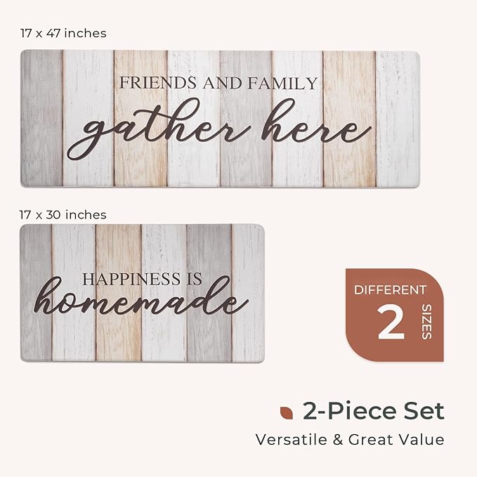 FRESHMINT Anti Fatigue Kitchen Mats for Floor 2 Piece Set Waterproof & Non-Skid Traditional Farmhouse Kitchen Rugs Standing Cushion Comfort Kitchen Runner,17x30+17x47