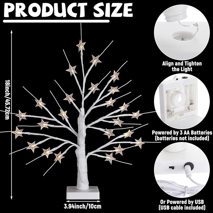 Retisee Star Tree LED Light with 24 Warm White LED Timer USB Battery Operated Christmas Star Lights Indoor Outdoor for Home Table Party Decor