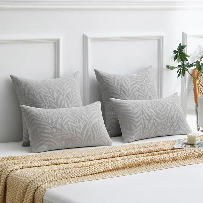 FUTEI Dark Grey Decorative Throw Pillow Covers 12x20 Inch Set of 2,Soft Chenille Phoenix Tail Leaf Textured Pillow Case,Modern Home Decor for Couch Bed Living Room