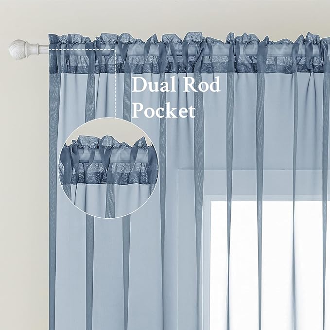 MIULEE 2 Panels Solid Color Sheer Window Curtains Elegant Window Voile Panels/Drapes/Treatment for Bedroom Living Room (54X54 Inches Dusty Blue)