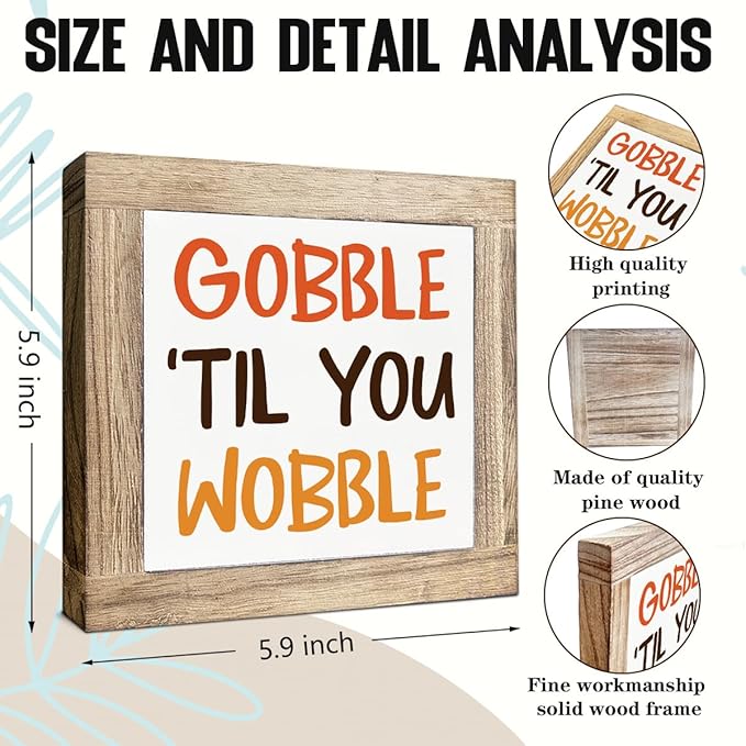 Funny Thanksgiving Signs, Fall Decor Art, Autumn Wood Decoration, Decorative Wooden Plaque for Home Party, Farmhouse Wooden Table Signs, Box Sign Wood Desk Sign 5.9X5.9X0.7inches
