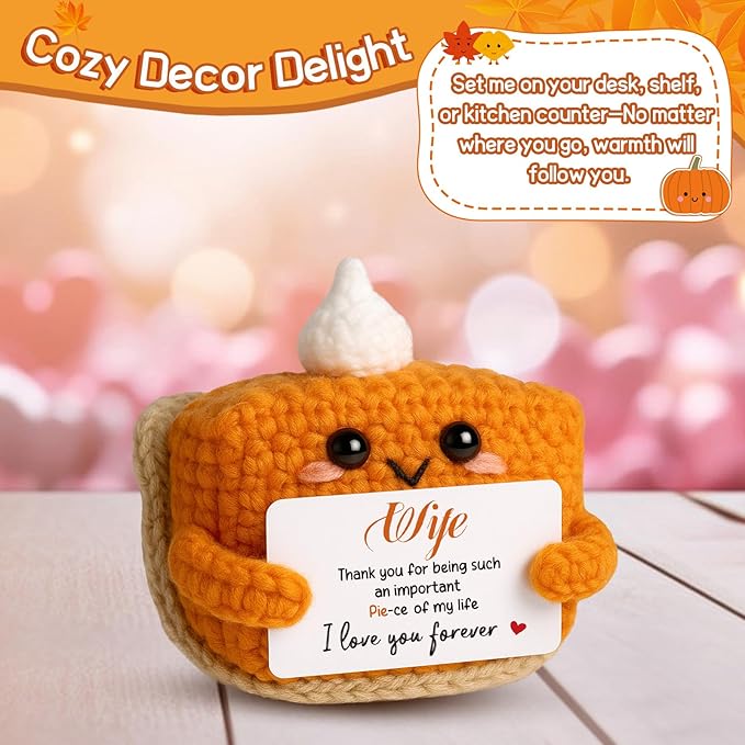 Thank You Gifts for Wife Ideas, Mini Crochet Pumpkin Pie Plush Birthday Gifts for Wife from Husband, Halloween Thanksgiving Christmas Stockings Stuffer Emotional Small Cute Decorations