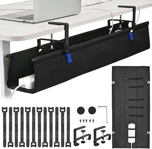28" Under Desk Cable Management Tray- Clamp/Screw Mount Desk Cable Organizer Cable Tray Hiders for Office&Home