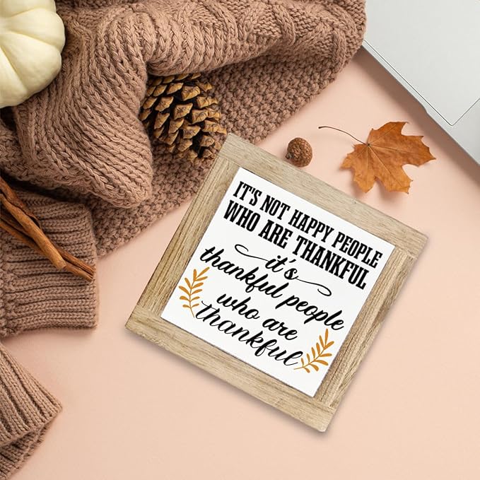 Thanksgiving Wooden Box Signs, It's Thankful People Who Are Thankful Sign, Fall Decor for Home Office, Wooden Decorative Fall Sign, Thanksgiving Gift for Friends Family, 5.9X5.9X0.7inches