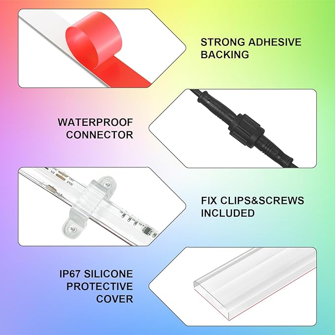 Outdoor LED Strip Lights RGB Smart IC IP67 COB LED Strip Light 80FT/24M Waterproof Led Strip Lights App & Remote Control RGB+IC Outdoor Lights × 2 Rolls for Patio, Eave, Patio Decorations