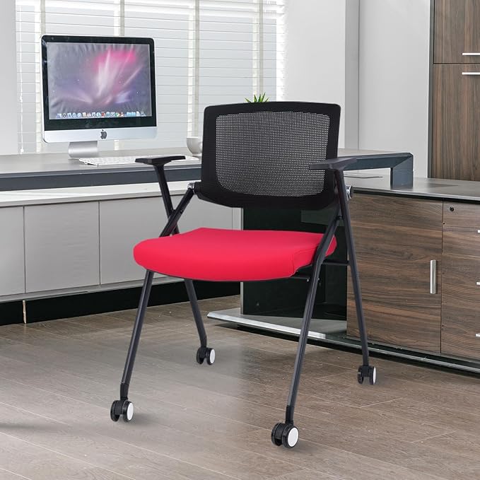 1 Pack Conference Room Chairs with Wheels and Paddle, Ergonomic Mesh Back and Arms for Meeting, Conference, Reception, Training Room & Home Office Desk Folding Chairs