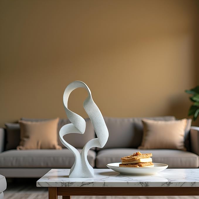 15" Modern Abstract Ribbon Decorative Sculpture, Knot Sculptures,Home Decor,Coffee Table Statues,Dining Living Room Desk Decor(Milky White)