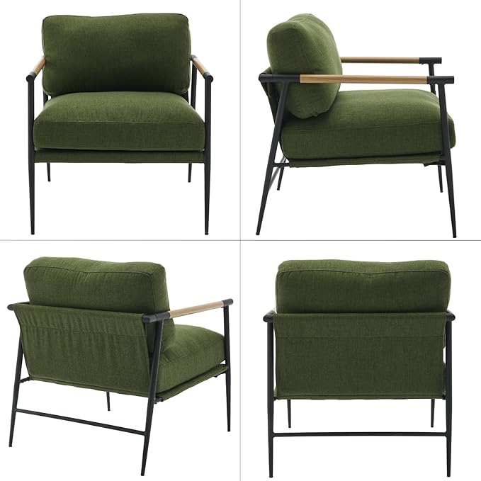 DUOMAY Mid-Century Modern Accent Chairs Armchairs Set of 2, Soft Linen Fabric Sofa Lounge Chairs Reading Chairs with Metal Leg for Living Room Bedroom Office, Green