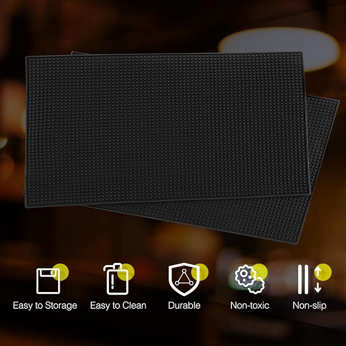 Tioncy 6 Pcs Bar Mat for Countertop 6 x 12 Inch Non Slip Rubber Mat Service Spill Cocktail Bartending Coffee Bar Mats for Hot Dishes Restaurants Barbershop Clippers Hot Pads, Black