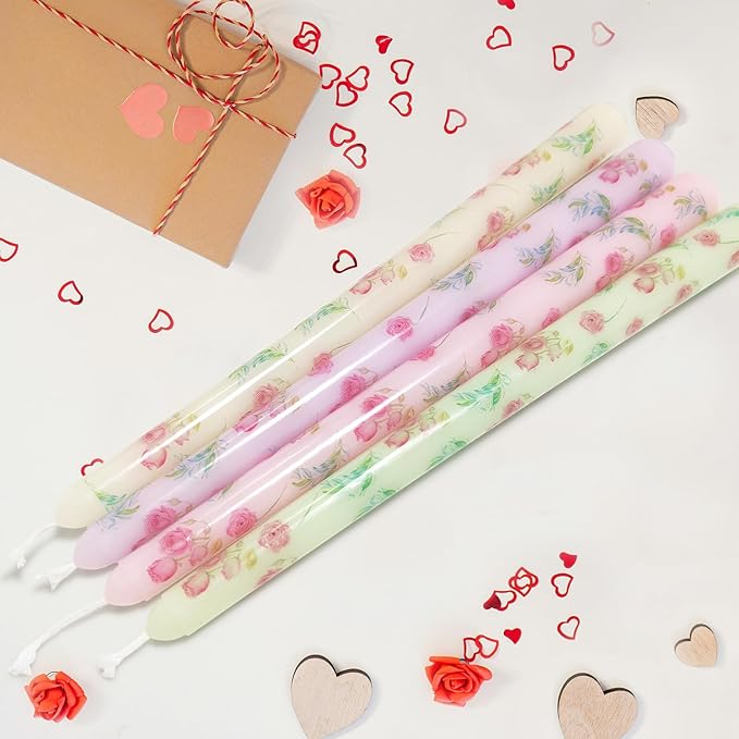 10 Inch Flower Taper Candles 4 Pcs Unscented, Smokeless, Dripless Long Tapered Candlesticks Candles for Mother's Day Birthday Dinner Dating Wedding Party Home Decor