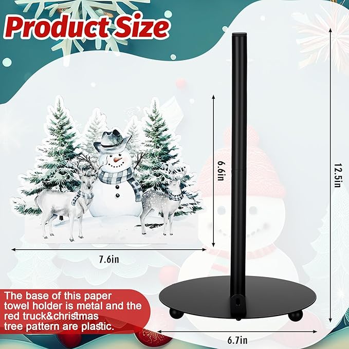 Yookeer Christmas Paper Towel Holder Deer Tree Snowflakes Towels Paper Holder for Kitchen Countertop Bathroom Home Farmhouse Winter Replaceable Xmas Tree Decor Indoor