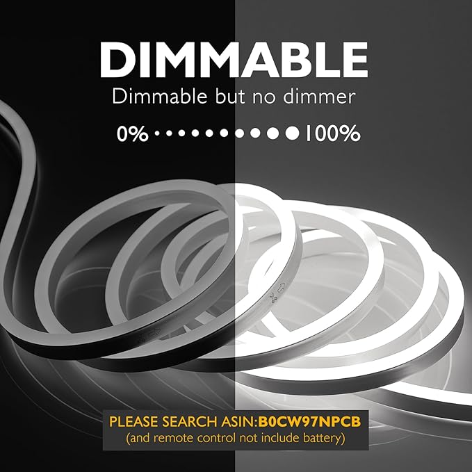 110V LED Neon Rope Light, Dimmable 16.4ft Easy to Connect, Commercial Strip Light Outdoor Waterproof, ETL Listed 5000K Cool White for Room, Building, Party