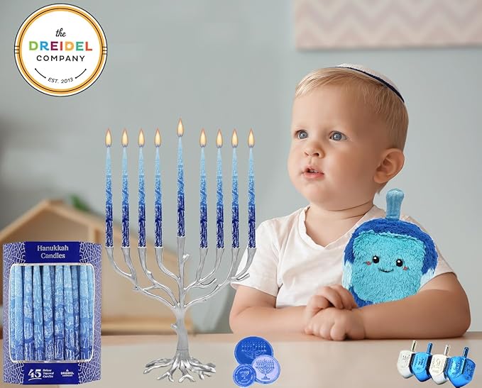 Dripless Hanukkah Candles Multi Blue Hued Frosted Deluxe Tapered Chanukah Candles (5-Pack)