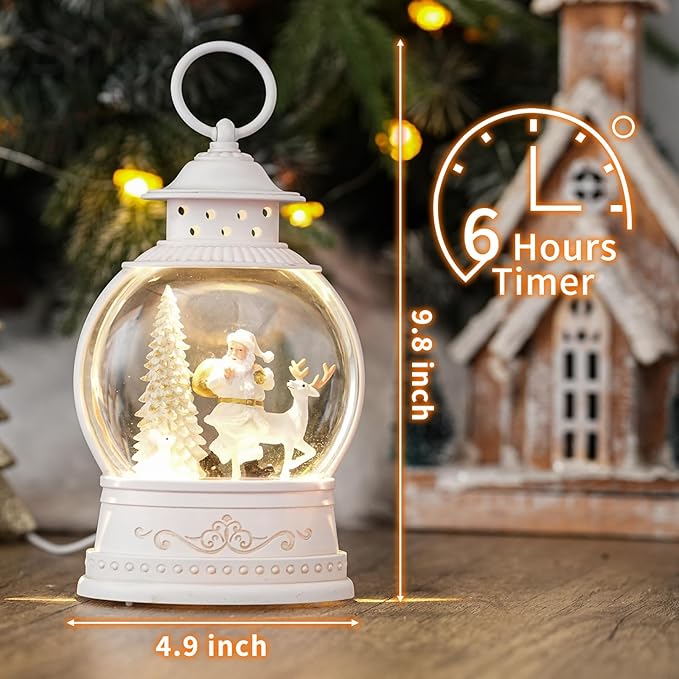Christmas Snow Globes with Music, Santa Deer Lighted Christmas Lantern with 6h Timer, USB or Battery Operated Festival Decoration Gifts