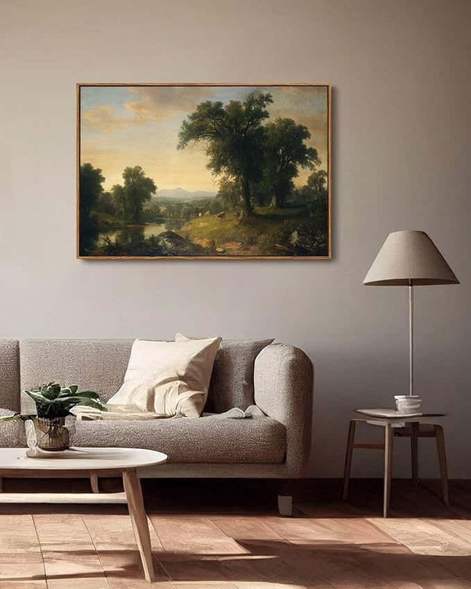 KISSFOX Framed Vintage Landscape Wall Art Natural Scenery Canvas Prints Colorful Painting Artwork Rustic Farmhouse Pictures Decor Living Room Office Bedroom Bathroom Kitchen