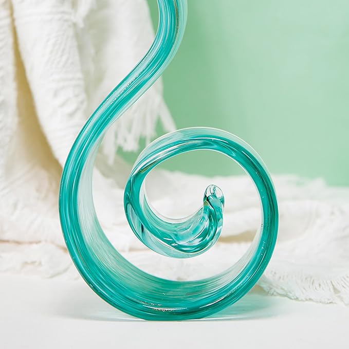 11.4" Tall Hand-Blown Glass Sculpture Murano-Style Sculpture Art Ornament Statue Figurines Home Decor Accent Piece Coastal Ocean Nautical Home Decor,Shelf,TV Stand,Tabletop Centerpieces,Wonderful Gift