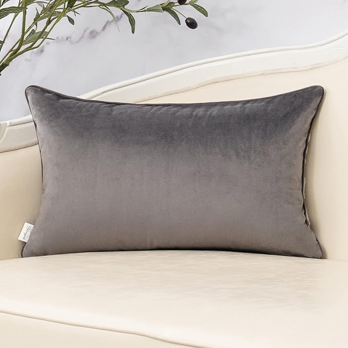 Yangest Grey Throw Pillow Cover Velvet Cushion Cover Branches Rectangular Pillowcase for Sofa Couch Bedroom Living Room, 12x20 Inch