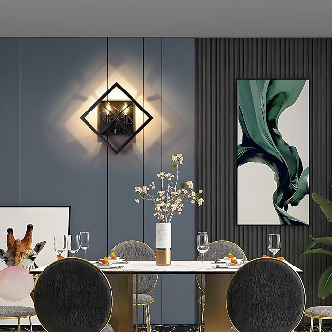 Black Wall Sconces,17.8in Rustic Wall Sconces Mount Lamp Indoor for Living Room Bedroom Bathroom Stairway(E12 Base, Bulbs Not Include 1Pack) Black Marble Texture