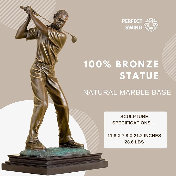 21.2'' Modern Golfer Bronze Sculpture, Bronze Golf Man Figurine Statue Ornament with Marble Base Crafts for Home Office Decor Collection Gift