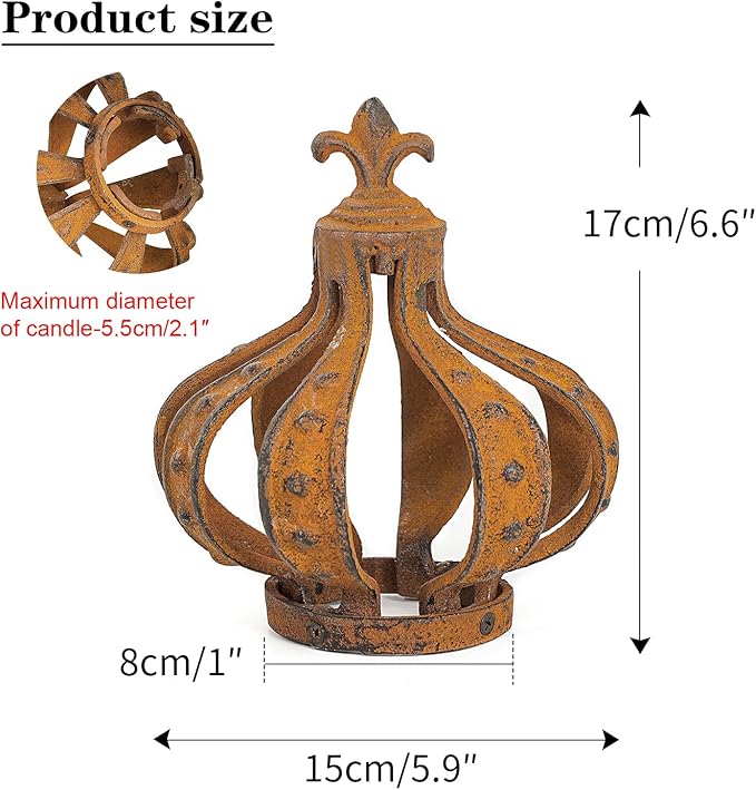 Sungmor Cast Iron Crown Sculpture, Patina Finish with Rustic Accent, Creative Candle Cover, Centerpiece Art Crown Statue for Tabletop Decor, Bookshelf, Special Occasions