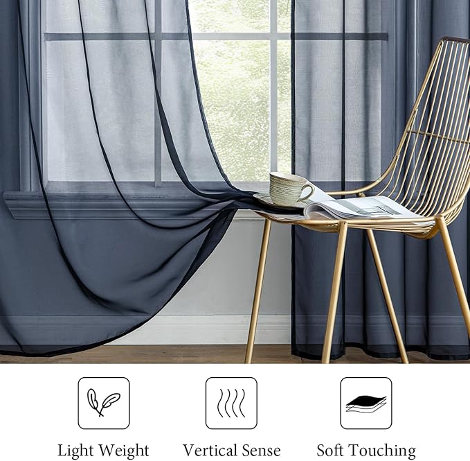 MIULEE 2 Panels Navy Blue Sheer Curtains 90 inches Long Window Curtains Rod Pocket Elegant Window Voile Panels/Drapes/Treatment for Bedroom Living Room (54X90 Inches)