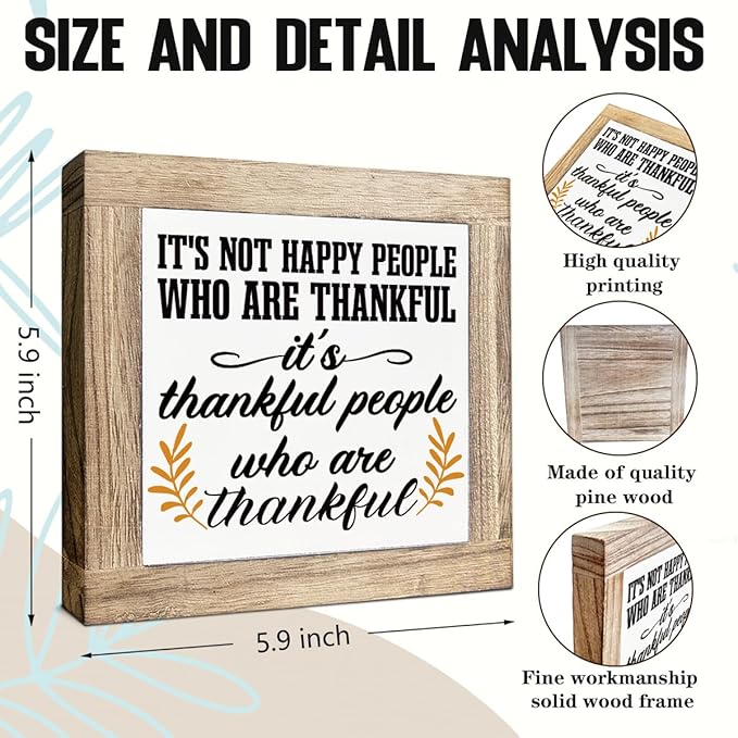 Thanksgiving Wooden Box Signs, It's Thankful People Who Are Thankful Sign, Fall Decor for Home Office, Wooden Decorative Fall Sign, Thanksgiving Gift for Friends Family, 5.9X5.9X0.7inches