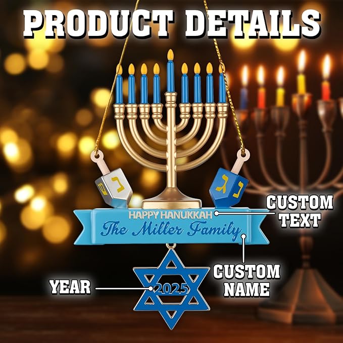 Personalized Hanukkah Suncatchers for Windows - Star of David Ornament, Hanukkah Ornaments, Jewish Menorah Acrylic Window Suncatchers, Jewish Christmas Ornaments