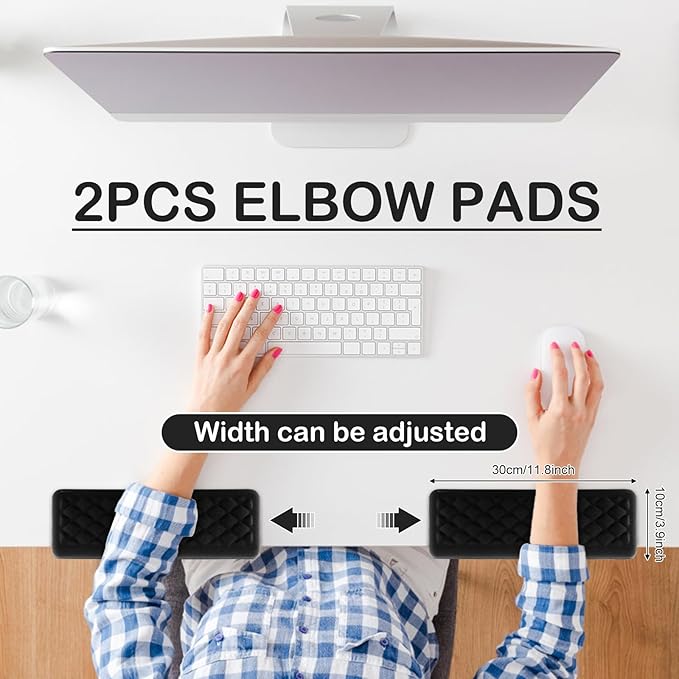 2 Pcs L-Shaped Desk Elbow Pad for Desk, Ergonomic Keyboard Wrist Rest Pad Set, Memory Foam Elbow Support Padding with Non-Slip, Desk Edge Cushion for Computer Office Home (11.8 x 3.9 inch)