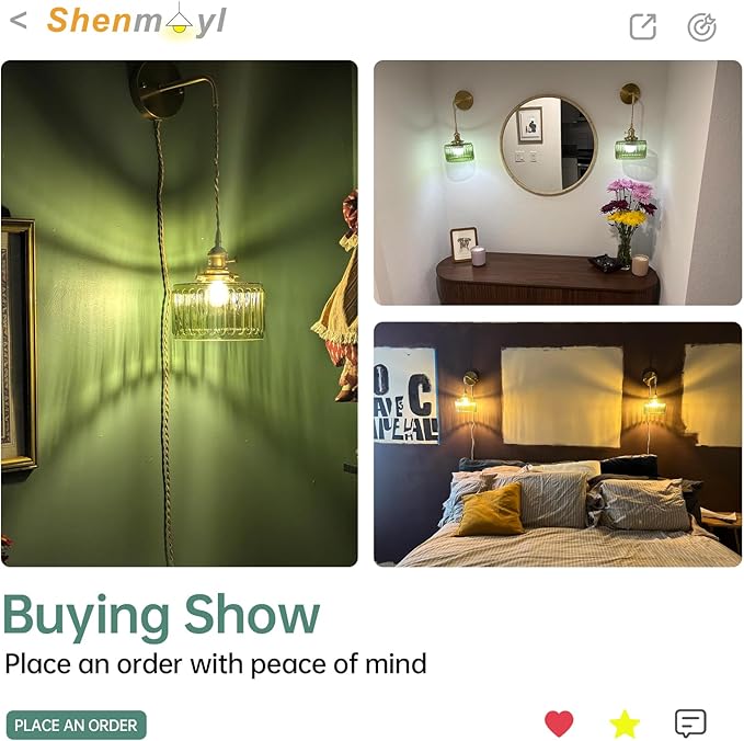 Vintage Wall Sconce Wall Lamp with Green Striped Glass Shade Hanging Wall Sconce with 4.9FT Plug in Cord, Modern Wall Lamp Fixtures Decor for Bedside Bedroom Indoor Doorway