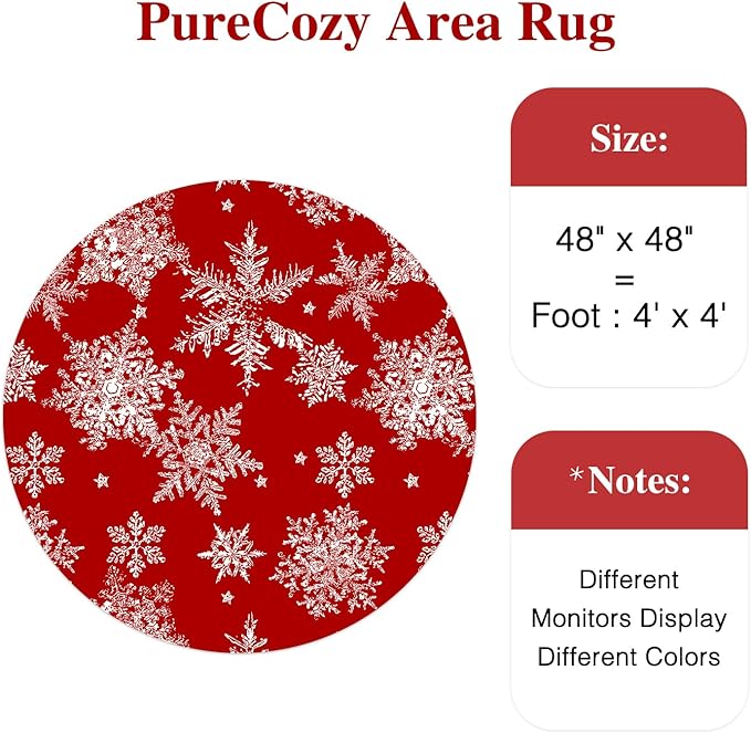 Round Area Rug 4ft Red Christmas Entryway Carpet 4x4 Circle Rug Snowflake Indoor Kitchen Washable Door Mat Living Room Carpet Decorative Holiday Decor Dining Room Bathroom