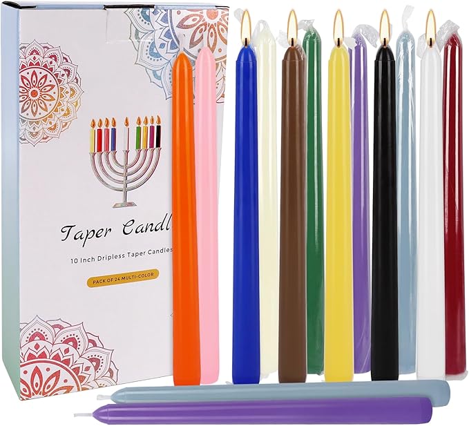 24 Pack Assorted Color Spell Chime Candles – Premium Unscented Dripless,Taper Candles for Rituals, Prayer, Birthdays, Meditation, Altar, Spells, Chime Candles - 10 Inch Tall - Ideal for Witches
