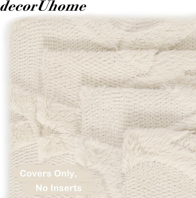 decorUhome Set of 4 Beige Throw Pillow Covers 16x16 Inch, Neutral Decorative Soft Plush Faux Wool Couch Pillow Covers, Farmhouse Pillow Cases for Living Room Bed Sofa