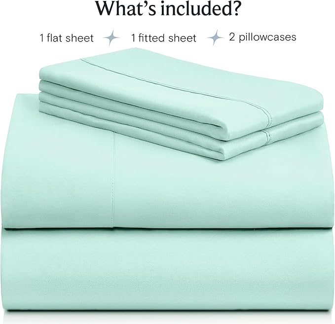LuxClub 4 PC Sheet Set Bed Sheets Deep Pockets 16" Eco Friendly Wrinkle Free Cooling Machine Washable Hotel Bedding Silky Soft - Aquamarine Full