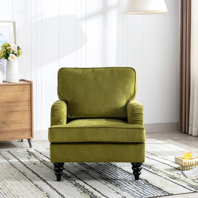 chairus Mid Century Modern Velvet Accent Chair Set of 2, Vintage Club Armchair with Firm Supportive Seat & Soft Backrest, Comfy Single Sofa Reading Chair for Living Room Bedroom Apartment, Olive Green