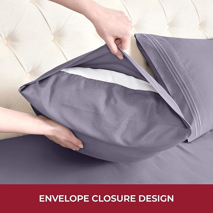 Mellanni RV Short Queen Sheets - 4 PC Iconic Collection Bedding - Hotel Luxury, Extra Soft, Cooling Bed Sheets - Deep Pocket up to 10 inch (RV/Short Queen, Hazy Lilac)