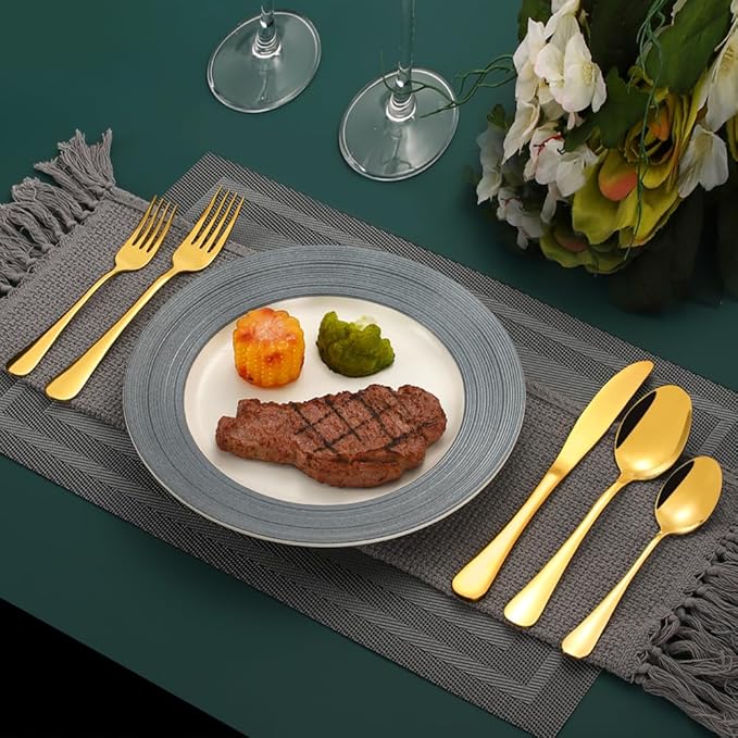 Gold Silverware Set for 12, Compralo 60 Pieces Stainless Steel Shiny Gold Flatware Set, Cutlery Tableware Set Include Spoons, Forks, Knives for Home and Restaurant