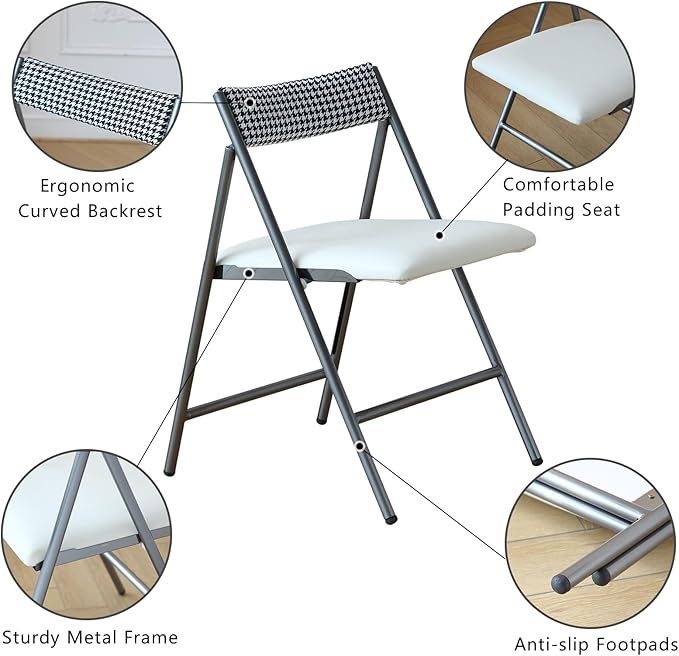 FUNROLUX Folding Dining Chairs Set of 2, Metal Folding Chairs with Padded Seat Foldable Dining Chairs for Kitchen Dining, Party Events (Grey)
