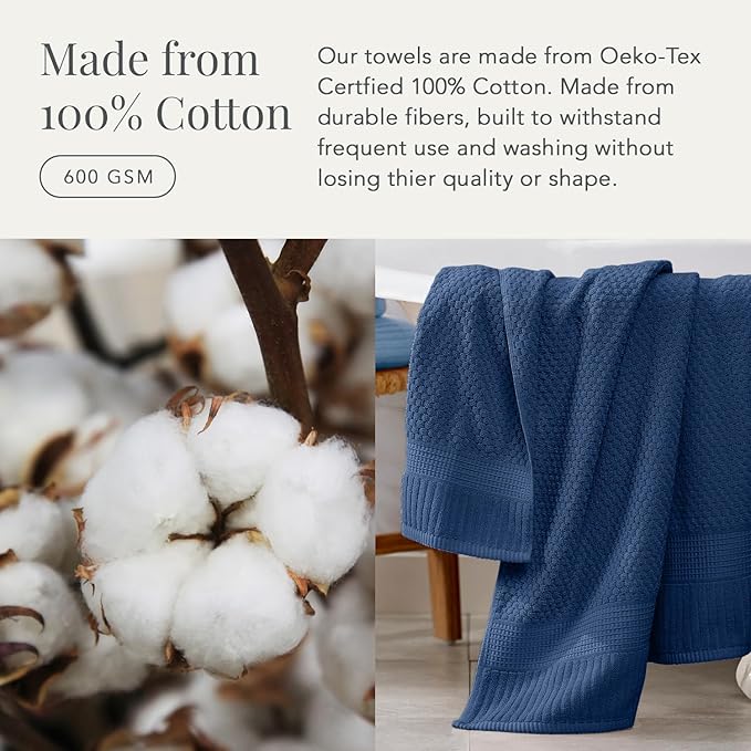 NY Loft 100% Cotton Hand Towels| 6 Pack Hand Towel Set | Absorbent & Quick-Dry Hand Towels 16" x 28" |Textured and Durable Cotton | Trinity Collection (6 Pack Hand Towel, Navy Blue)