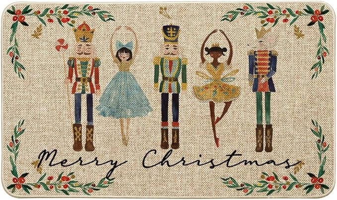 Artoid Mode Watercolor Nutcrackers Merry Christmas Doormat, Seasonal Winter Low-Profile Rug Switch Mat for Indoor Outdoor 17x29 Inch