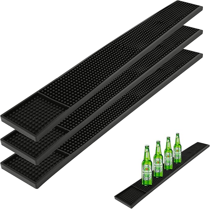 3 Pcs 24 x 3 Inch Rubber Bar Mats, Non-Slip Bar Service Spill Mat, Black Rubber Bar Mat, Bar & Wine Tools, Bar Mats Set for Countertop, Cafe, Bar, Kitchen, Restaurant, Hotel