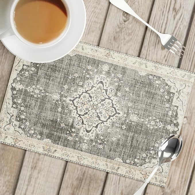 Snycler Table Runner Boho Table Runners Vintage Elegant Farmhouse Table Center Linen Decor for Home Dining Party Entrance (12x18 Inch ,Set of 4) Black