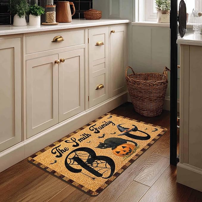 Personalized Halloween Door Mat Custom Happy Halloween Non-Slip Indoor Doormat Customized Halloween Fall Home Decor for Friend