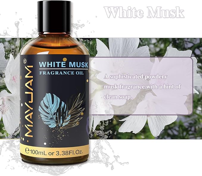 MAYJAM 100ML/3.38FL.OZ White Musk Fragrance Oils with Glass Dropper, Essential Oils for Diffusers for Home, Long Lasting Scented Oils for Diffusers Soap Candle Making