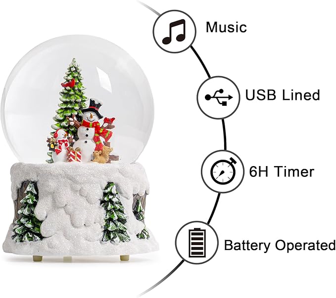Christmas Snow Globe Lantern Water Glittering Snowman Scene with Music & Timer, USB Lined/Battery Operated Lighted Water Lantern for Christmas Festival Decoration Gifts