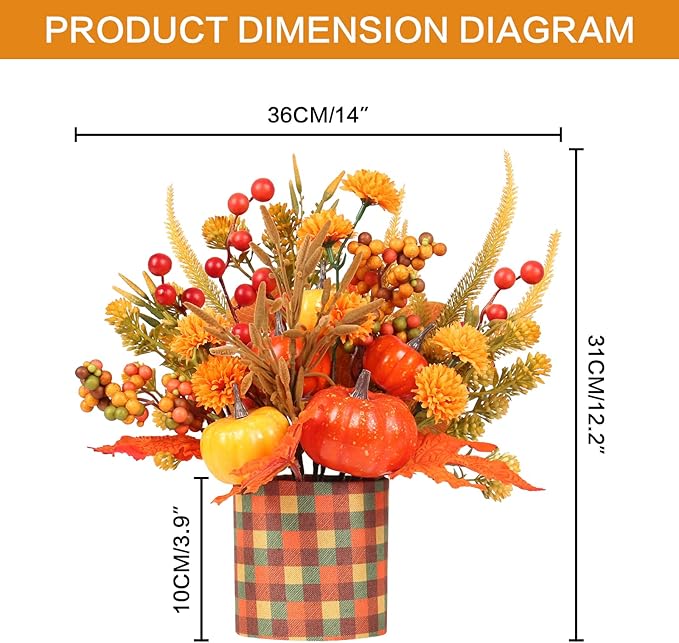 Super Holiday Fall Decor, 12" Artificial Orange Pumpkin Berry Maple Tree Halloween Thanksgiving Table Centerpieces Decorations, for Home Farmhouse Autumn Harvest Holiday Party Decor.